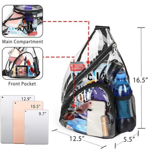 Clear Sling Bag, Clear Bag Stadium Approved, Transparent Shoulder Crossbody - Picture 3 of 7